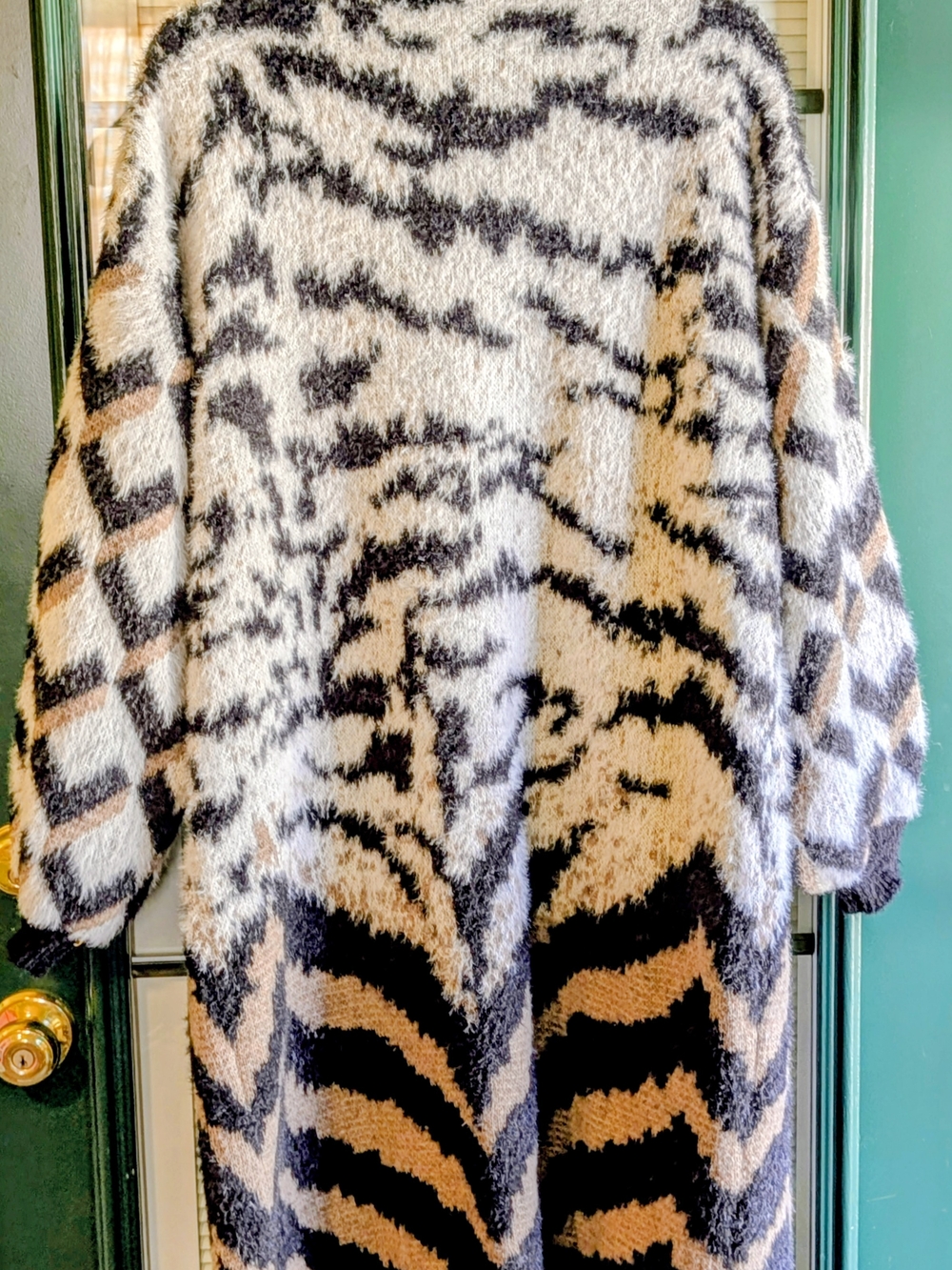 adidas Beige, Black & Cream Animal-Print Open Cardigan - Picture 2 of 7